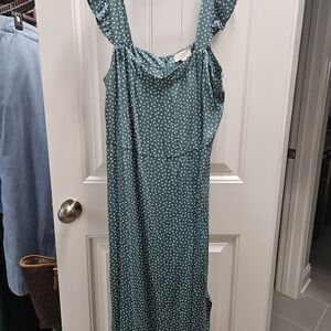 LOFT Green and Blue Ruffled Midi Sundress